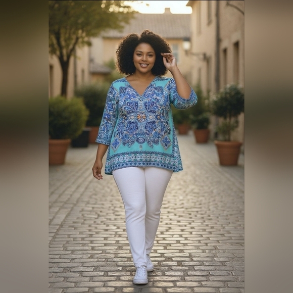 Violet & Claire Tops - *NWT* Violet + Claire, Paisley Print Chiffon Tunic Blouse, Teal sz 1X